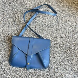 III BeCa Joy Gryson Blue Structured Leather Crossbody Bag Adjustable Strap